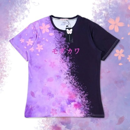Modakawa T-Shirt mit Sakura-Farbverlaufsbuchstabendruck - Black&Purple - 5XL - image 1