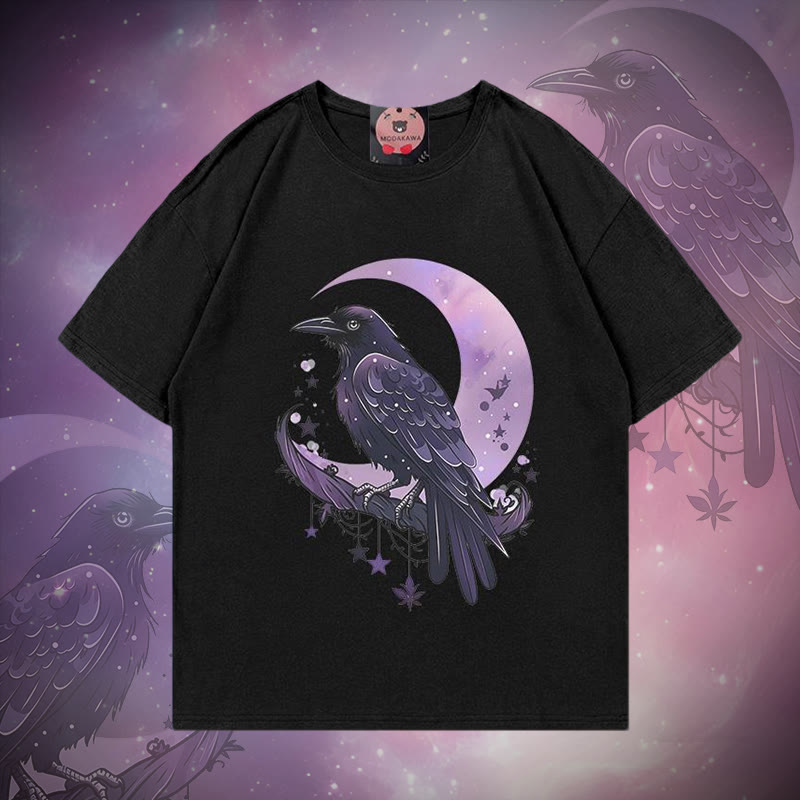Modakawa T-Shirt mit Vogel- und Mondmuster aus 100 % Baumwolle - Black - 5XL - image 1