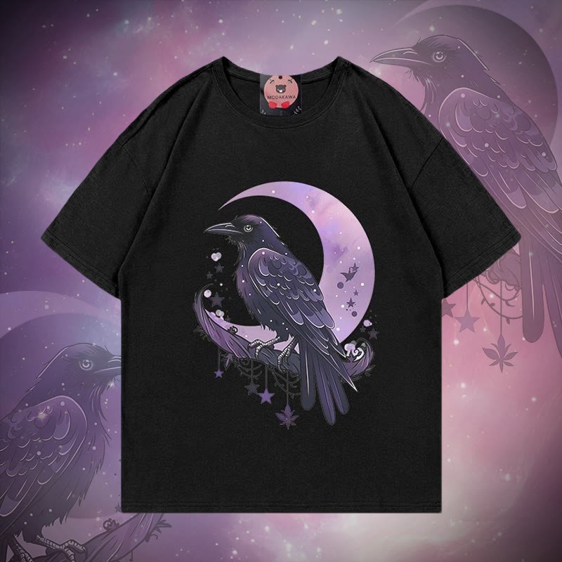 Modakawa T-Shirt mit Vogel- und Mondmuster aus 100 % Baumwolle - Black - 5XL - image 1