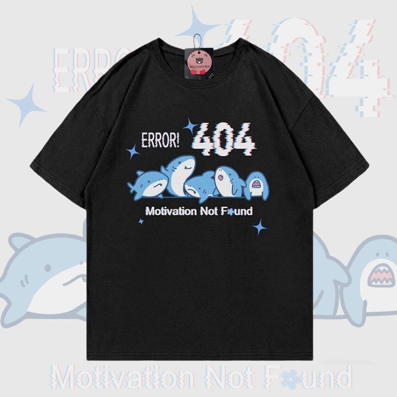 ERROR 404 MOTIVATION NICHT GEFUNDEN Hai-Print 100 % Baumwolle Modakawa T-Shirt - Black - 5XL - image 1
