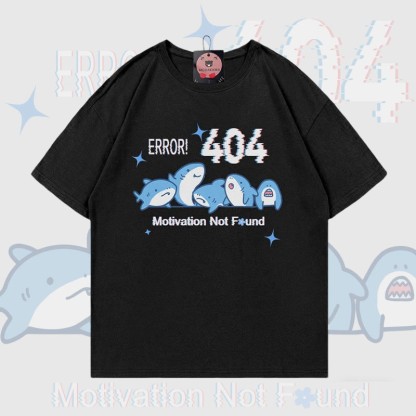 ERROR 404 MOTIVATION NICHT GEFUNDEN Hai-Print 100 % Baumwolle Modakawa T-Shirt - Black - 5XL - image 1