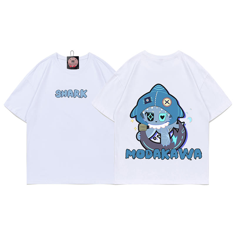 MODAKAWA T-Shirt mit verspieltem Hai-Motiv und dunkler Ästhetik - White - C - 5XL - image 6