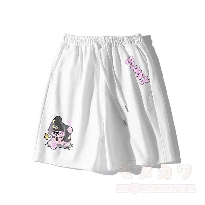 Unhappy Bunny Grafik Dunkle Ästhetische Shorts - Weiß - 5XL - image 2