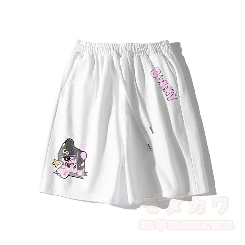 Unhappy Bunny Grafik Dunkle Ästhetische Shorts - Weiß - 5XL - image 2