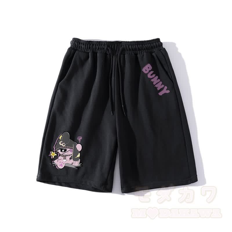 Unhappy Bunny Grafik Dunkle Ästhetische Shorts - Schwarz - 5XL - image 1
