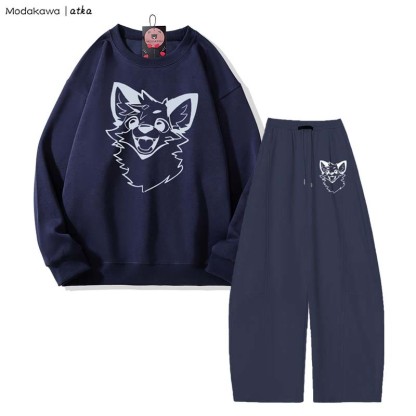 MODAKAWA X atka Verspieltes Fuchs-Grafik-Sweatshirt, weite Hose, zweiteiliges Set - Purplish Blue - 5XL - image 2