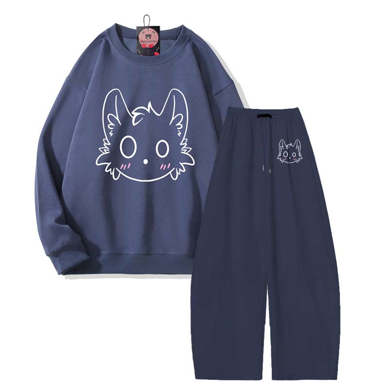 MODAKAWA Little Monster Grafik-Sweatshirt, weite Hose, zweiteiliges Set - Lavender Blue&Purplish Blue - 5XL - image 4