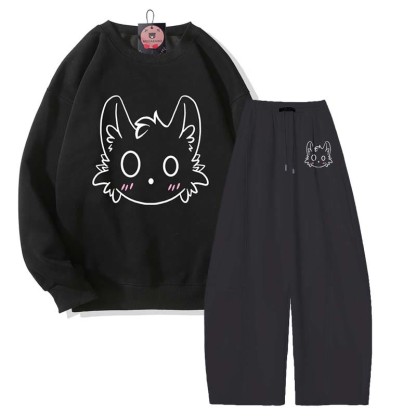 MODAKAWA Little Monster Grafik-Sweatshirt, weite Hose, zweiteiliges Set - Black - 5XL - image 1