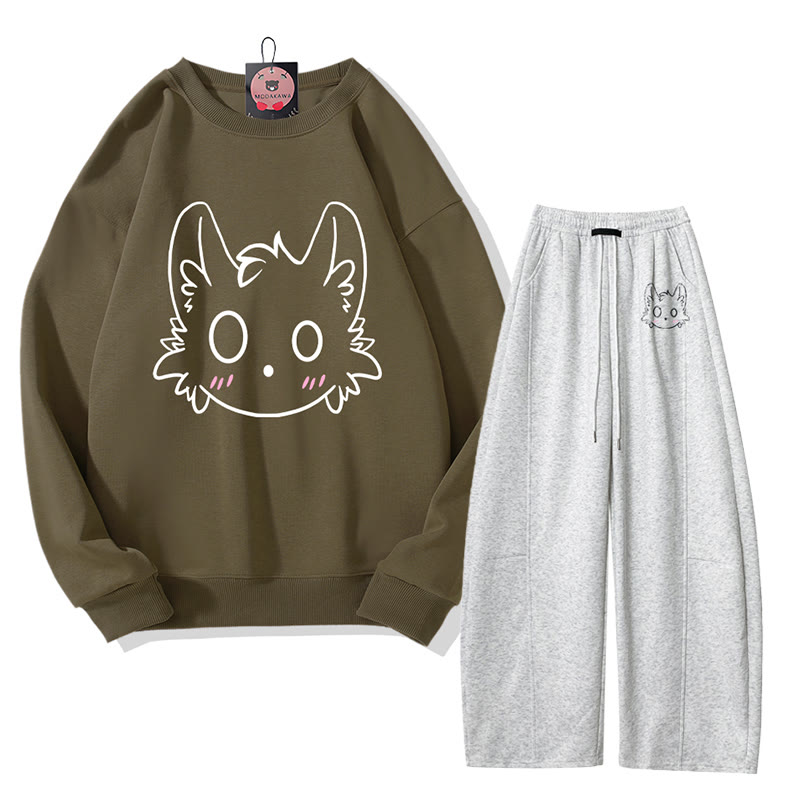 MODAKAWA Little Monster Grafik-Sweatshirt, weite Hose, zweiteiliges Set - Dark Khaki&Grey - 5XL - image 7