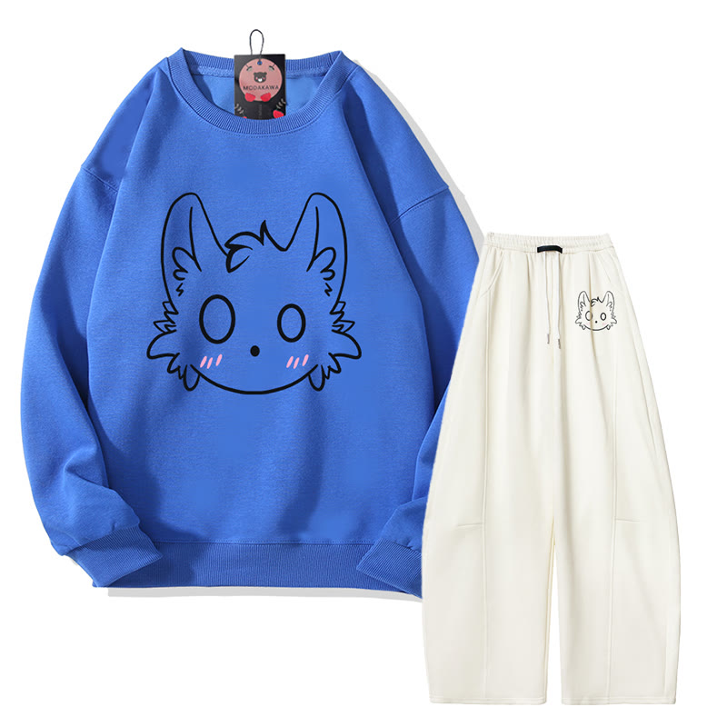 MODAKAWA Little Monster Grafik-Sweatshirt, weite Hose, zweiteiliges Set - Blue&White - 5XL - image 3