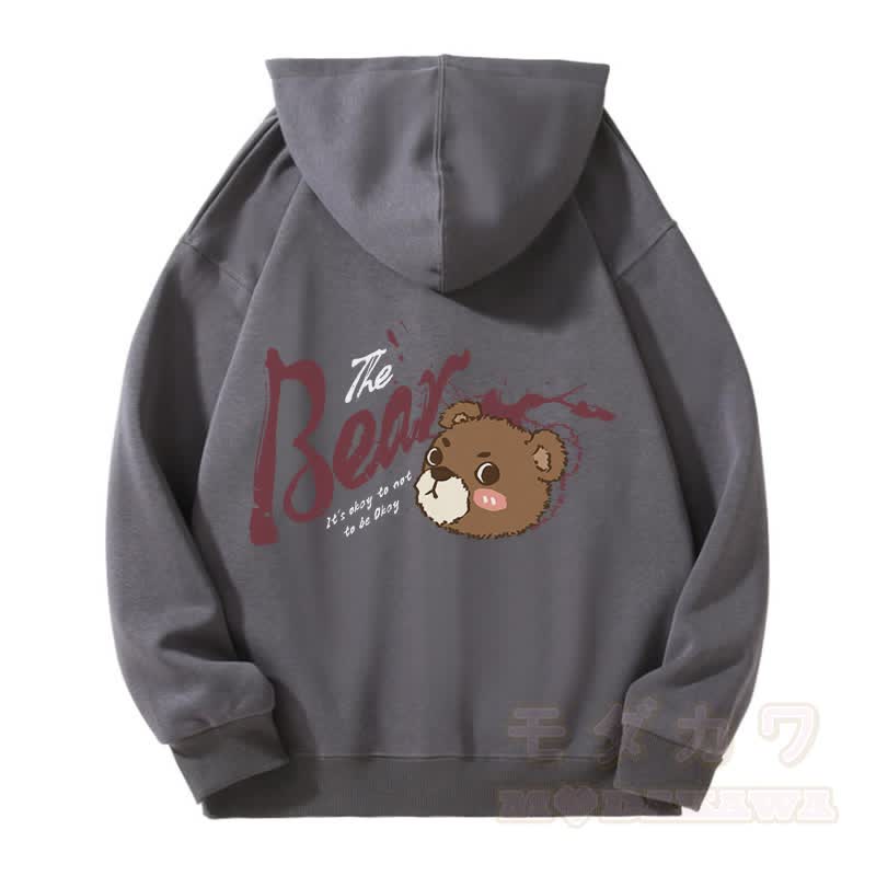 MODAKAWA IT'S OKAY TO NOT BE OKAY Kapuzenpullover mit Bären-Grafik und Reißverschluss - Dunkelgrau - 5XL - image 2