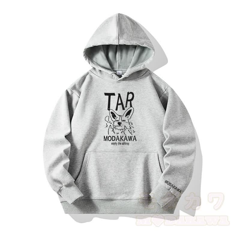 MODAKAWA TAR Kapuzenpullover mit Fleecefutter und „Grumpy Smoking Puppy“-Grafik - Grau - 6XL - image 2