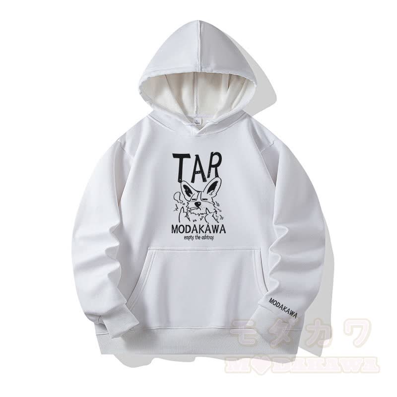 MODAKAWA TAR Kapuzenpullover mit Fleecefutter und „Grumpy Smoking Puppy“-Grafik - Weiß - 6XL - image 1