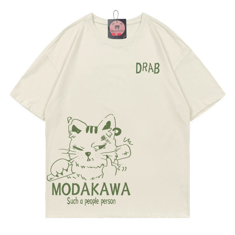 MODAKAWA DRAB T-Shirt mit Grumpy-Cat-Grafik - Beige - 5XL - image 4