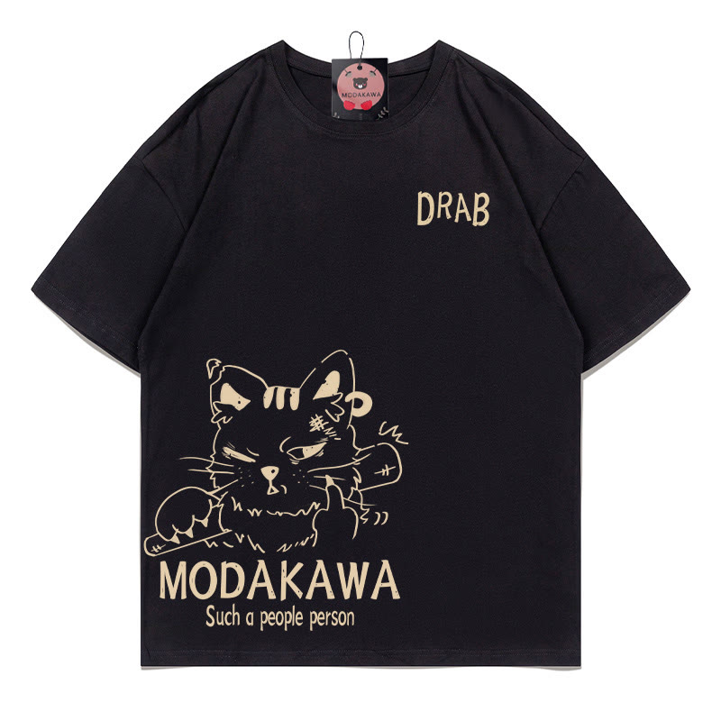 MODAKAWA DRAB T-Shirt mit Grumpy-Cat-Grafik - Schwarz - 5XL - image 2