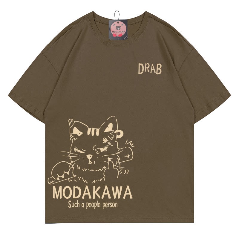 MODAKAWA DRAB T-Shirt mit Grumpy-Cat-Grafik - Braun - 5XL - image 1