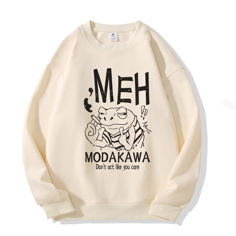 MODAKAWA MEH Grumpy Smoking Frog Grafik Unisex Sweatshirt - Beige - 5XL - image 1