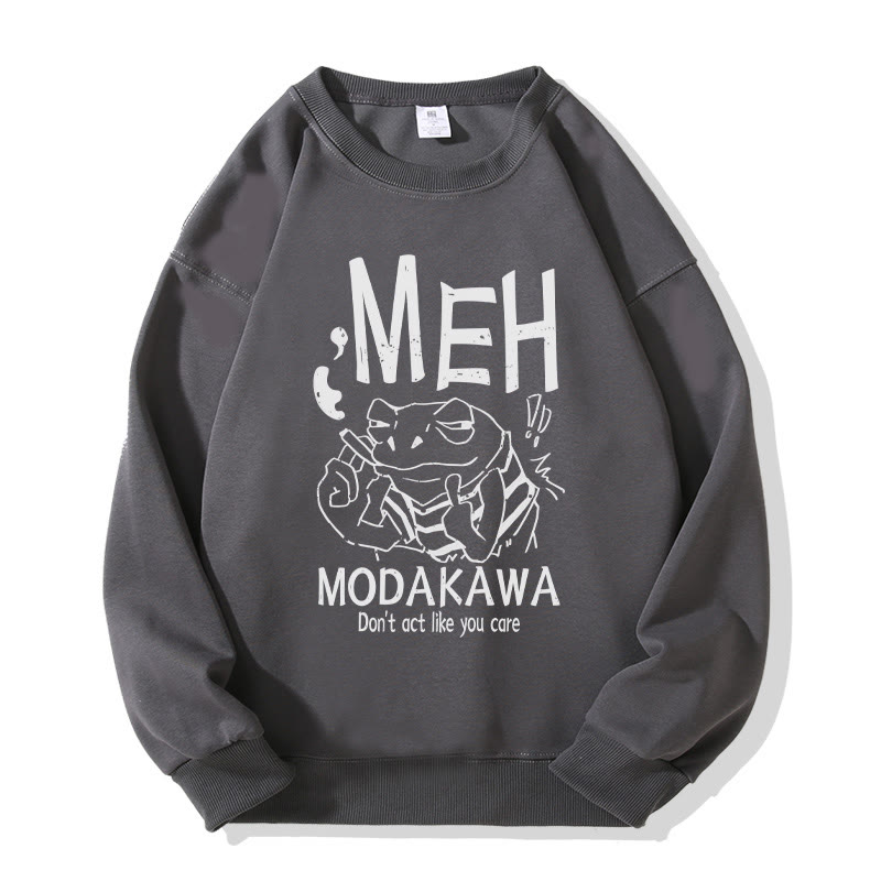 MODAKAWA MEH Grumpy Smoking Frog Grafik Unisex Sweatshirt - Dark Grey - 5XL - image 3