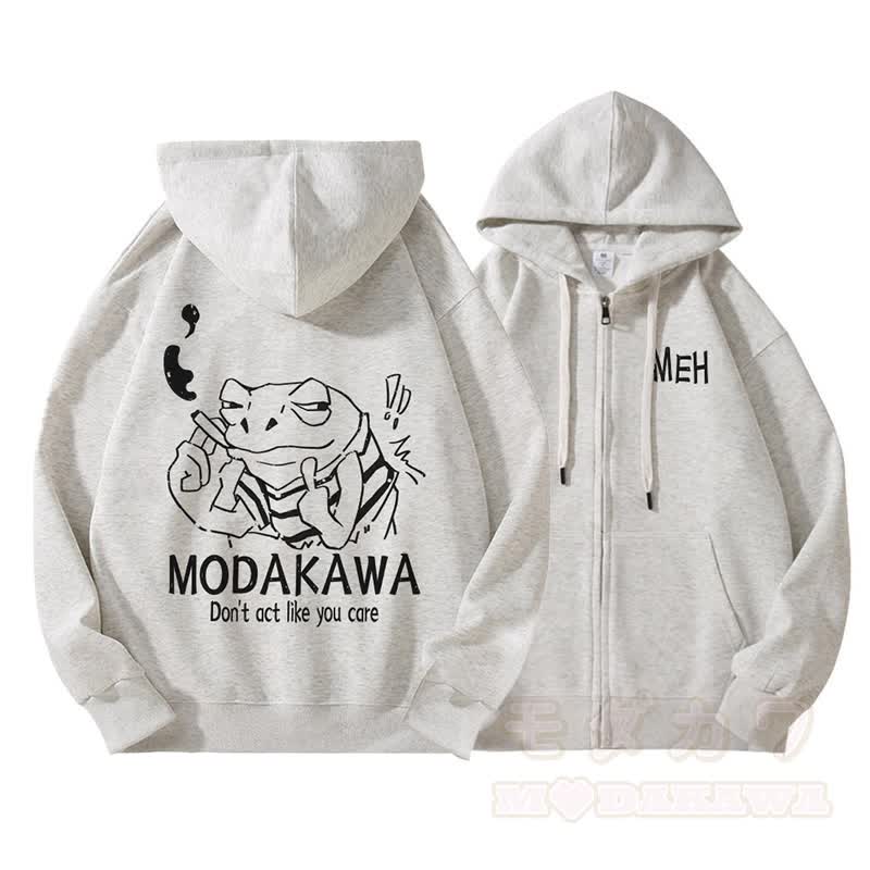 MODAKAWA MEH Kapuzenpullover mit Reißverschluss und Grumpy Smoking Frog-Grafik, Fleecefutter - image 1