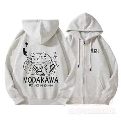 MODAKAWA MEH Kapuzenpullover mit Reißverschluss und Grumpy Smoking Frog-Grafik, Fleecefutter - image 1