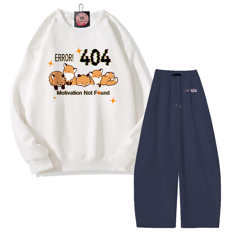 MODAKAWA ERROR 404: MOTIVATION NICHT GEFUNDEN: Fox-Grafik-Sweatshirt, weite Hose, zweiteiliges Set - White&Purplish Blue - 5XL - image 2