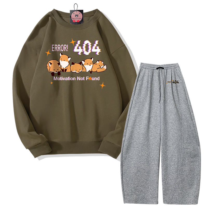 MODAKAWA ERROR 404: MOTIVATION NICHT GEFUNDEN: Fox-Grafik-Sweatshirt, weite Hose, zweiteiliges Set - Dark Khaki&Dark Grey - 5XL - image 1