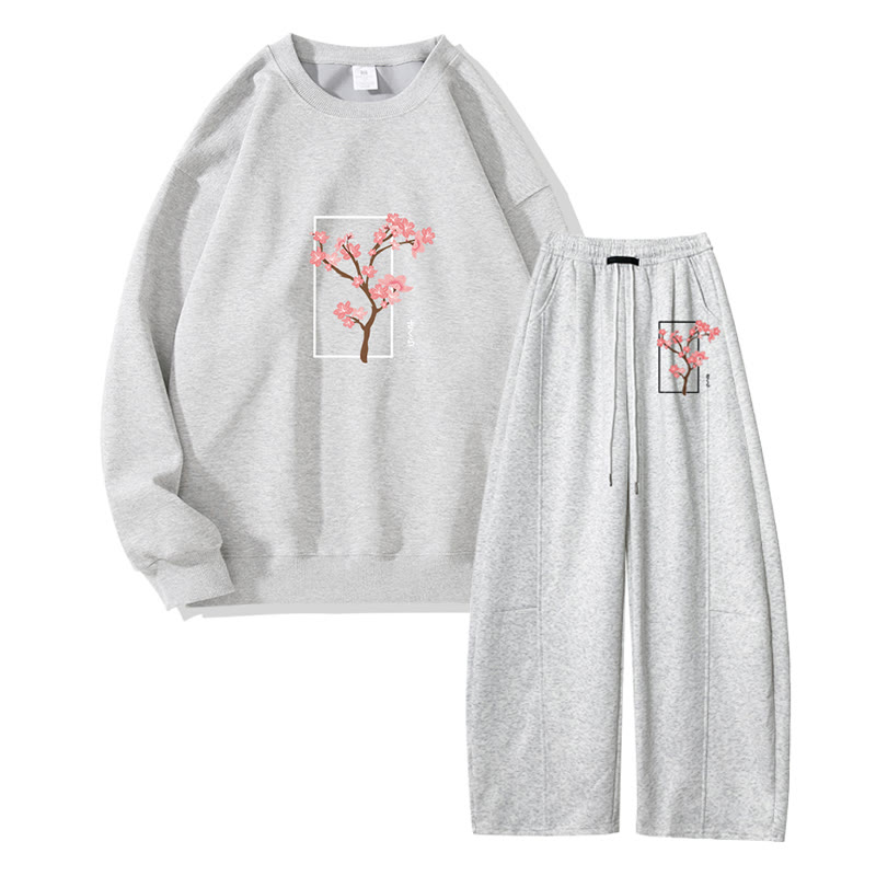 MODAKAWA Zweiteiliges Set: Sweatshirt mit Kirschbaum-Motiv, weite Hose und Sweatshirt - Grey - 5XL - image 3