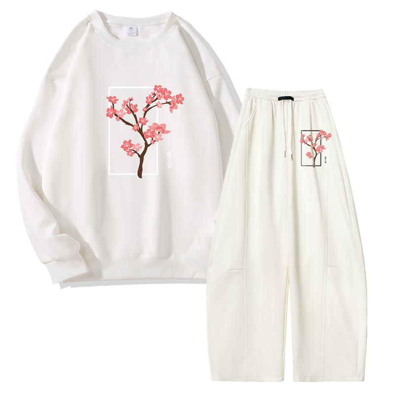 MODAKAWA Zweiteiliges Set: Sweatshirt mit Kirschbaum-Motiv, weite Hose und Sweatshirt - White - 5XL - image 2