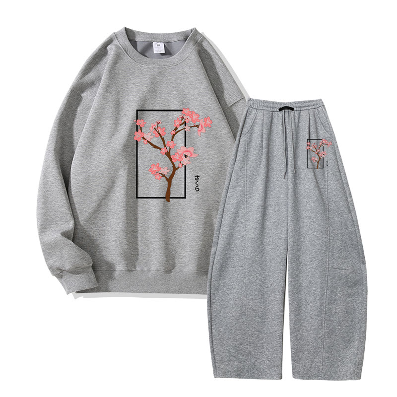 MODAKAWA Zweiteiliges Set: Sweatshirt mit Kirschbaum-Motiv, weite Hose und Sweatshirt - Dark Grey - 5XL - image 4