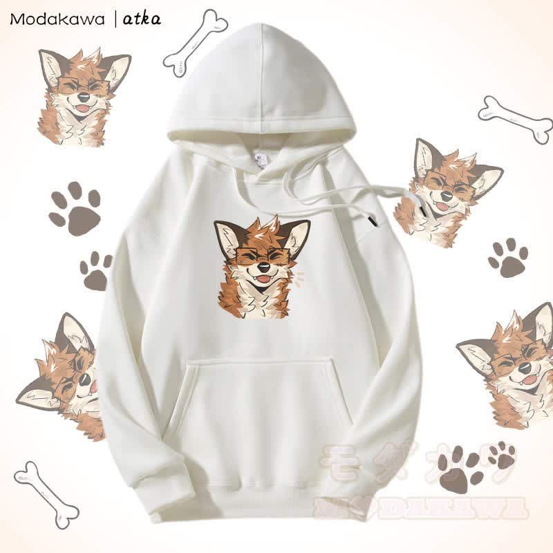 Kapuzenpullover mit Fleecefutter und Fuchs mit Brille - Weiß - 5XL - image 3