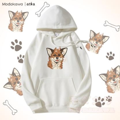 Kapuzenpullover mit Fleecefutter und Fuchs mit Brille - Weiß - 5XL - image 3