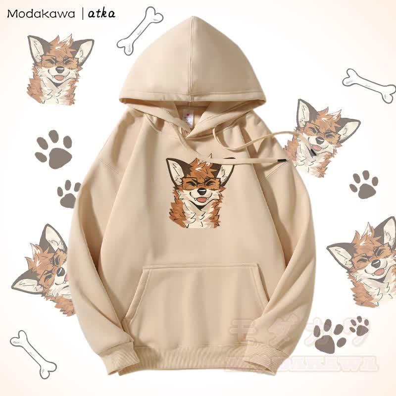Kapuzenpullover mit Fleecefutter und Fuchs mit Brille - Aprikose - 5XL - image 1