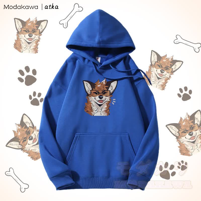 Kapuzenpullover mit Fleecefutter und Fuchs mit Brille - Blau - 5XL - image 6