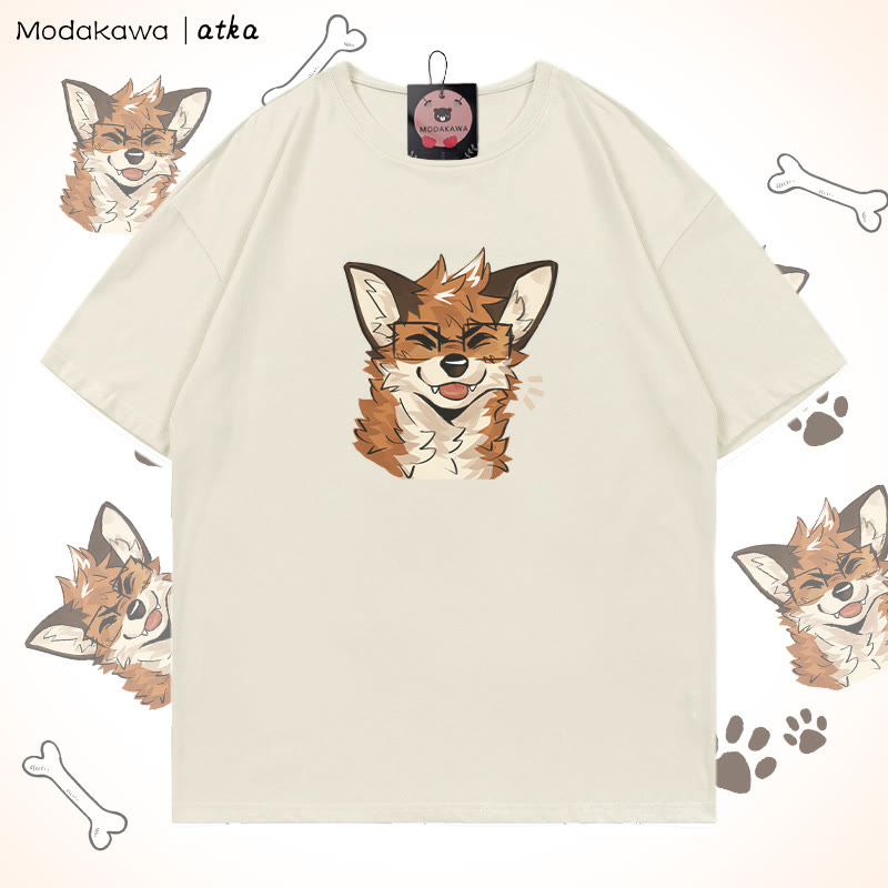 MODAKAWA X atka Fuchs mit Brille Grafik-T-Shirt - Beige - 5XL - image 2