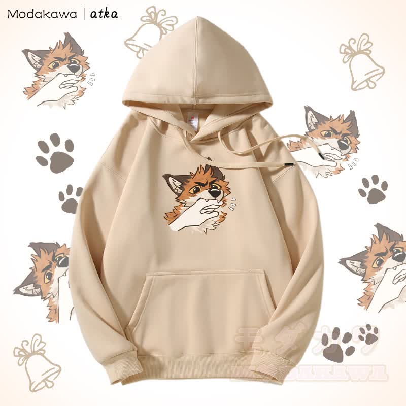 Verspielter Hoodie mit Fuchs-Grafik und Fleecefutter - Aprikose - 5XL - image 2