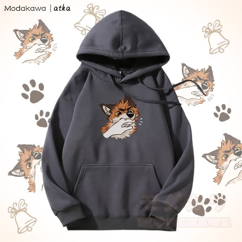 Verspielter Hoodie mit Fuchs-Grafik und Fleecefutter - Dunkelgrau - 5XL - image 1