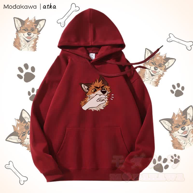 Verspielter Hoodie mit Fuchs-Grafik und Fleecefutter - Rot - 5XL - image 8
