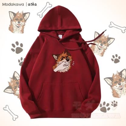 Verspielter Hoodie mit Fuchs-Grafik und Fleecefutter - Rot - 5XL - image 8