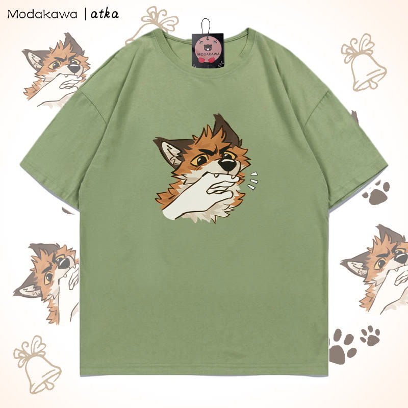 MODAKAWA X atka Playful Fox Grafik-T-Shirt - Green - 5XL - image 2