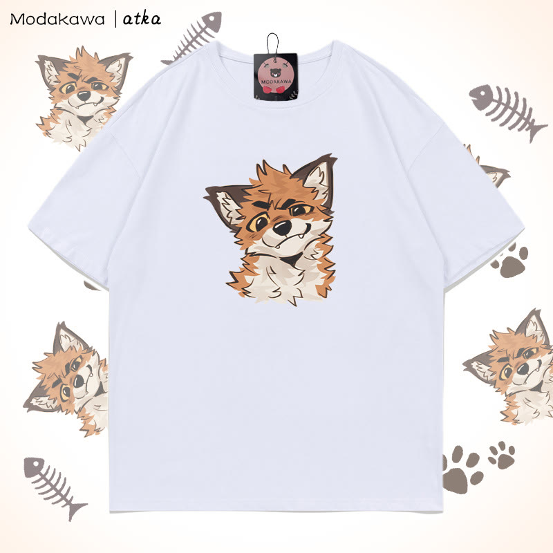 MODAKAWA X atka Lustiges Fuchs-Grafik-T-Shirt - White - 5XL - image 6