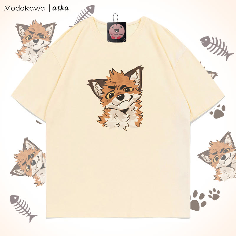 MODAKAWA X atka Lustiges Fuchs-Grafik-T-Shirt - Apricot - 5XL - image 4