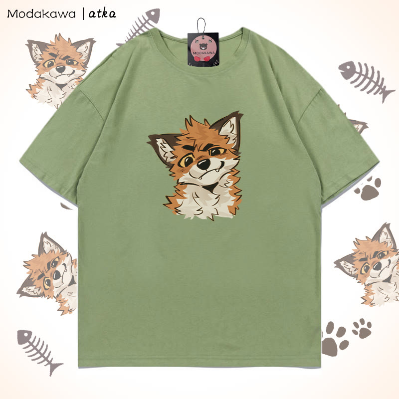MODAKAWA X atka Lustiges Fuchs-Grafik-T-Shirt - Green - 5XL - image 2