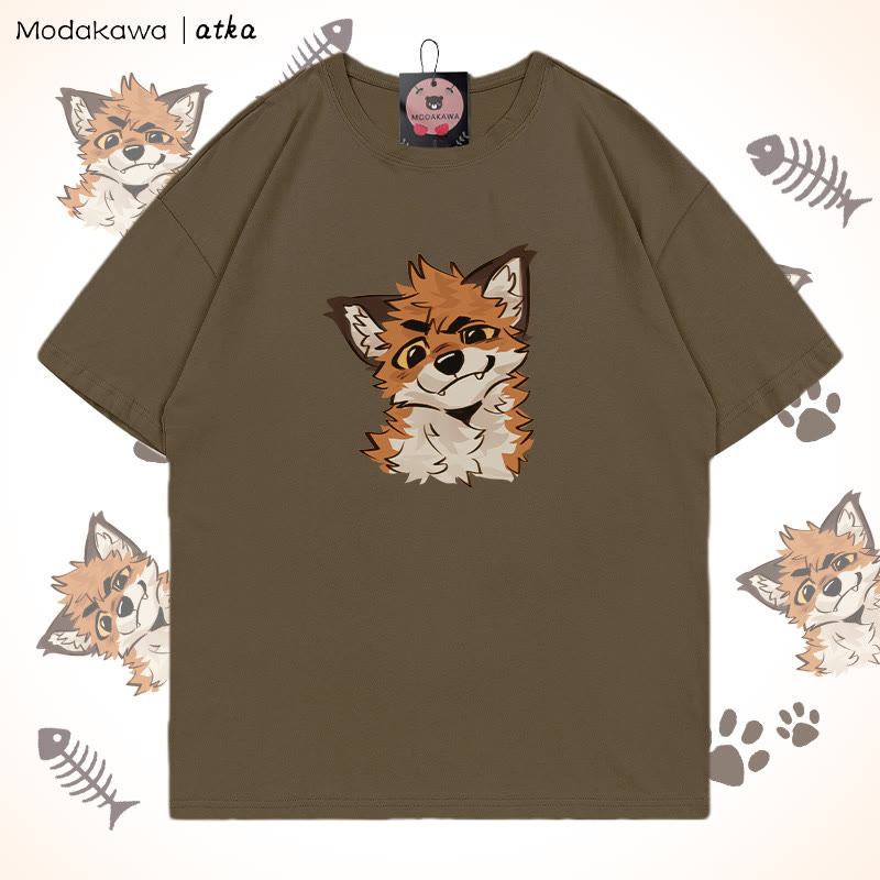 MODAKAWA X atka Lustiges Fuchs-Grafik-T-Shirt - Brown - 5XL - image 1