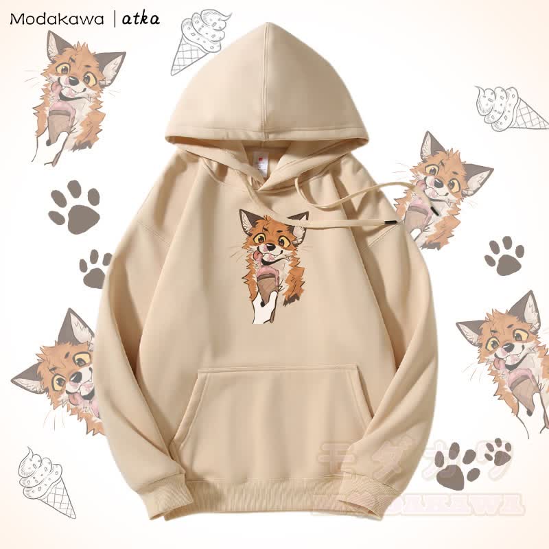 Kapuzenpullover mit Fleecefutter und Fuchs-Eiscreme-Grafik - Aprikose - 5XL - image 2
