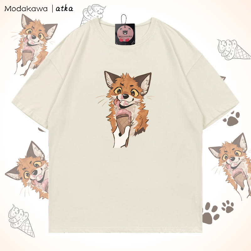 MODAKAWA X atka Fuchs isst Eiscreme Grafik-T-Shirt - Beige - 5XL - image 2