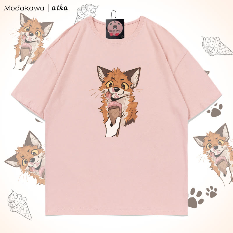 MODAKAWA X atka Fuchs isst Eiscreme Grafik-T-Shirt - Pink - 5XL - image 1