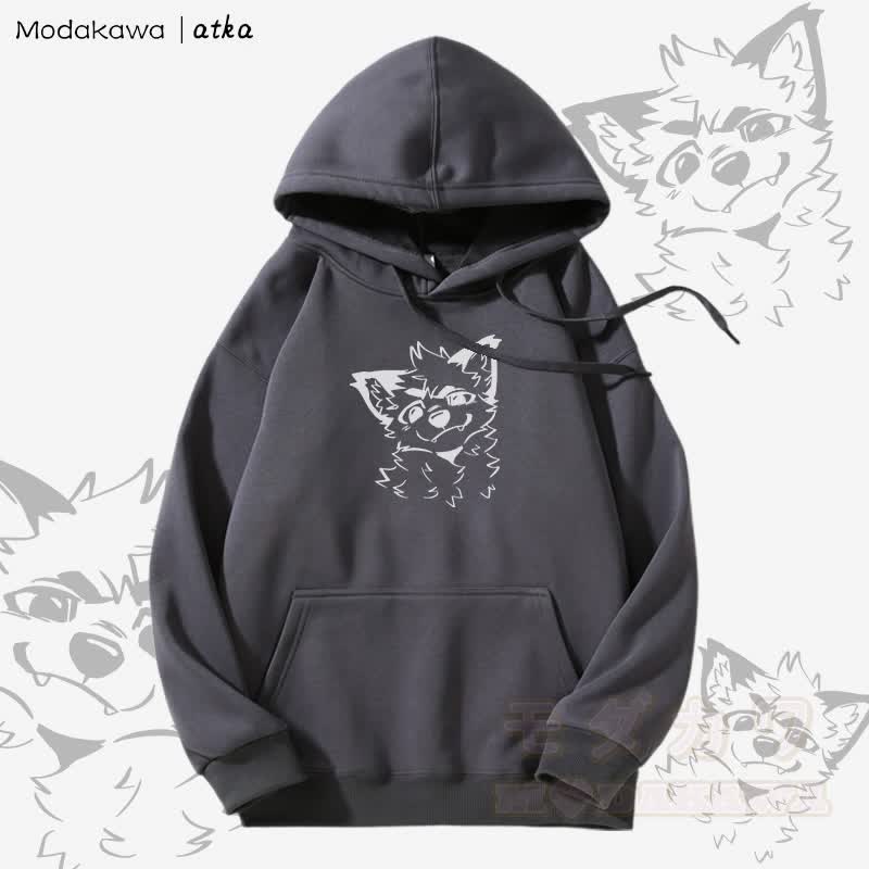 Niedlicher Hoodie mit Fleecefutter und Fuchs-Grafik - Dunkelgrau - 5XL - image 6