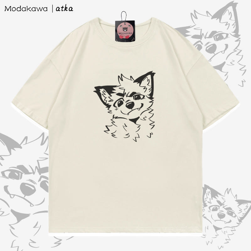 MODAKAWA X atka T-Shirt mit niedlichem Fuchs-Grafik - Beige - 5XL - image 2