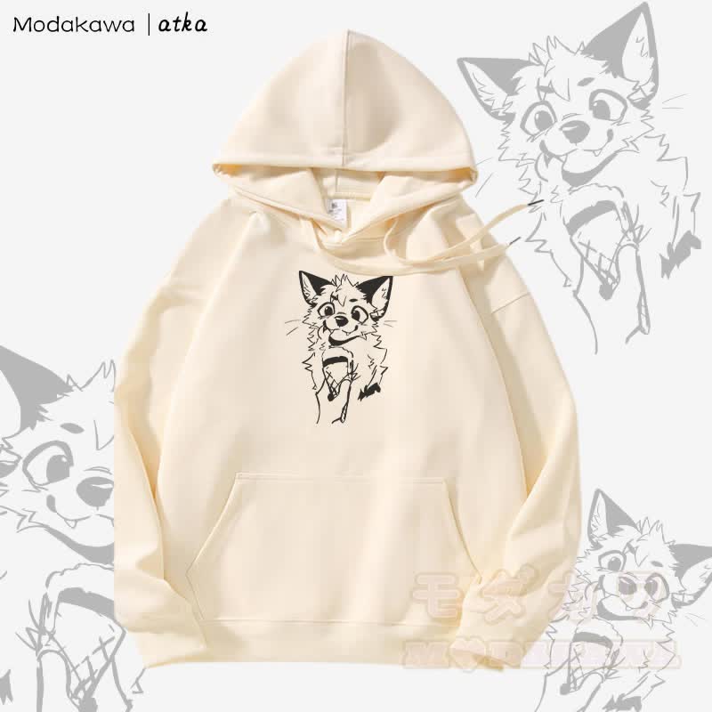 Kapuzenpullover mit Fleecefutter und Fuchs-Eiscreme-Grafik - Beige - 5XL - image 2