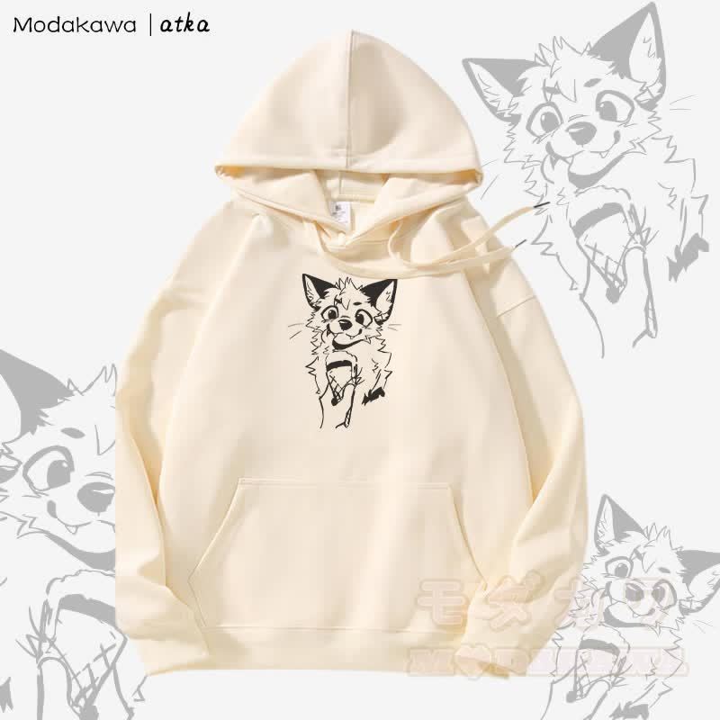 Kapuzenpullover mit Fleecefutter und Fuchs-Eiscreme-Grafik - Beige - 5XL - image 2